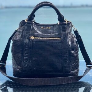 MIU MIU Embossed Leather St. Cocco Shopping Tote Bag in Moro//(PRE-OWNED - GOOD)